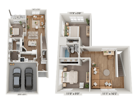 Floor plan for 4 beds, 2.5 baths, 1539 sqft
